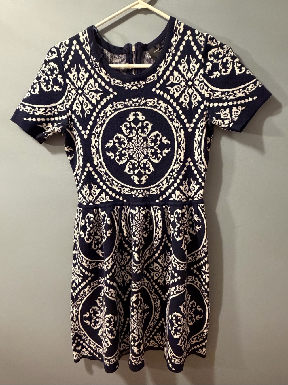 Romeo & Juliet Couture Navy and Cream Jacquard Fit-and-Flare Dress